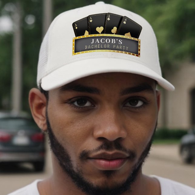Boné Festa de Despedida de Solteiro Poker Aces Preto e  (Criador carregado)