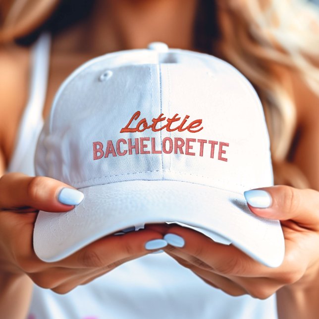 Boné Festa de Noiva Rosa e Vermelha de Solteira (Pink and Red Bachelorette Bridal Party Embroidered Baseball Cap)