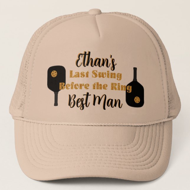 Boné Festa de Solteiro de Pickleball Preto Dourado Pers (Frente)