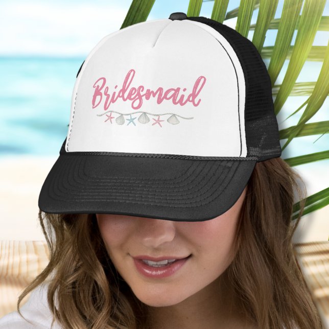 Boné Fim de semana da noiva Praia Rosa Madrinha de casa (Pink Beach Bridesmaid Trucker Hat)
