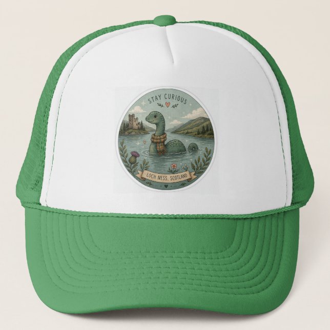 Boné Fique Curioso Aconchegante Críptido Nessie Monstro (Frente)
