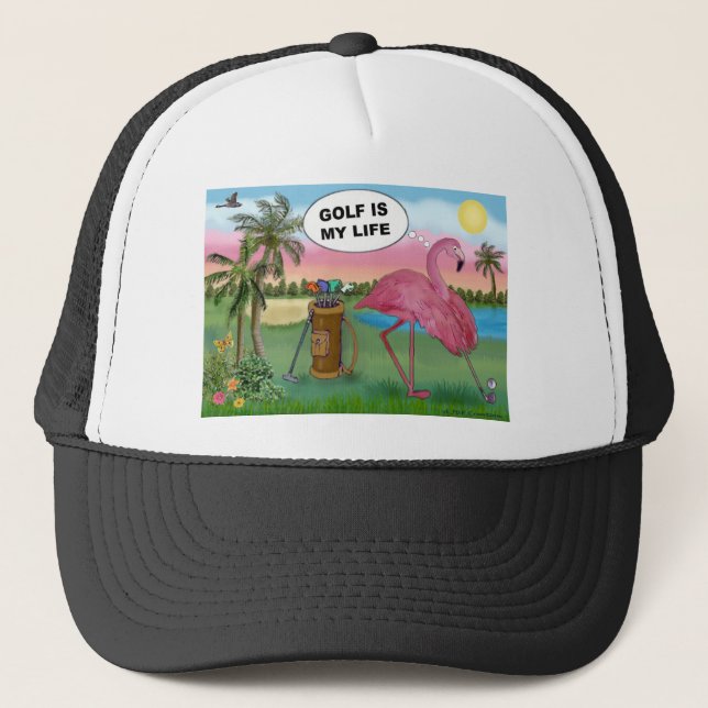Boné Flamingo Golfista - Golfe é minha vida (Frente)