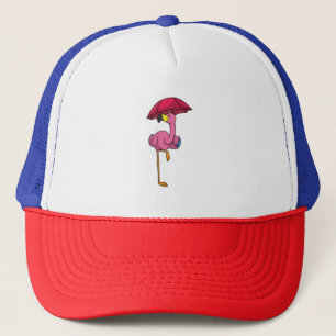 Boné Flamingo na chuva com guarda-chuva