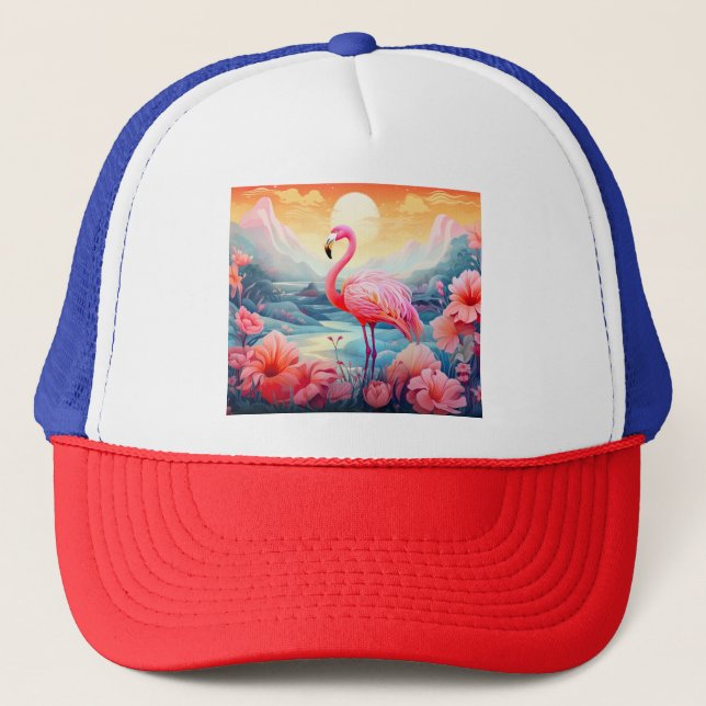 Boné Flamingo Tropical com Flores (Frente)