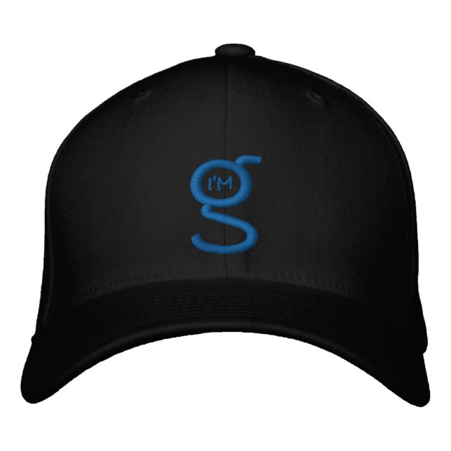 Boné FlexFit preto com logotipo bordado azul (Frente)