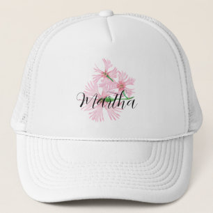 Boné Flor de aquarela cor-de-rosa macia com o nome Truc