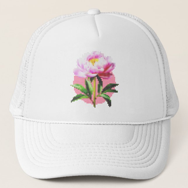 Boné Flor de Mosaico de Pontos Peônia Rosa (Frente)