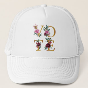 Boné Floral Burgundy Dourado Elegante Feminino Vá Votar