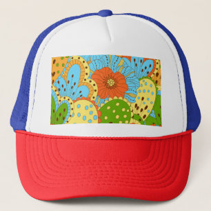 Boné Floral Desenhado À Mão: Colorida Sem Costura