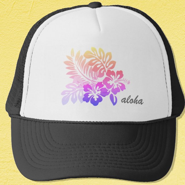 Boné Floral Tropical Havaiano Hibisco Aloha Script ("Everyday is abundantly beautiful." 
Sincerely Best Wishes from Lucky Design World)