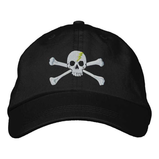 Boné Fluo Green Thunderbolt Crossbones Crânio Bordado (Frente)