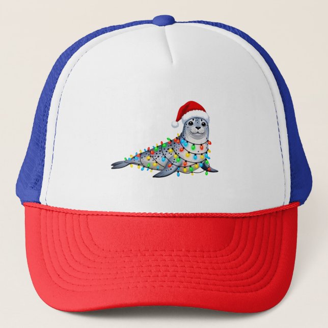 Boné Foca Festiva Coberta com Luzes de Natal (Frente)