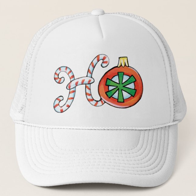 Boné Fofo Natal Ho Ho Ho, Doces Listras Enfeites (Frente)