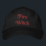 Boné Fogo Magic Witch Cote Vermelho Preto<br><div class="desc">Um simples mas bonito boné decorativo bordado,  vermelho e preto de baseball com as palavras Fire Witch. Este design de bruxa pode ser personalizado para um nome ou outro texto. Uma ideia de presente feia.</div>