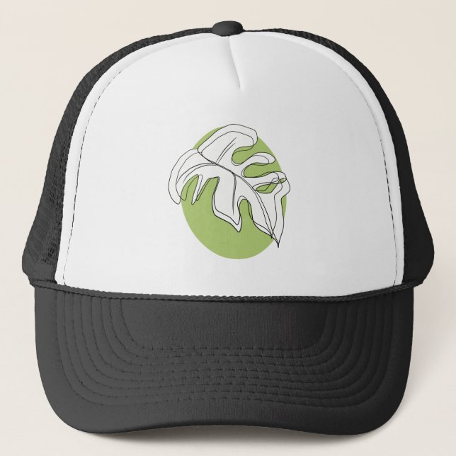 Boné Folha de Monstera Abstrata Desenhada à Mão Preta (Frente)