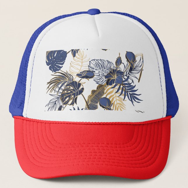 Boné Folhas tropicais, fundo sem costura na selva. (Frente)