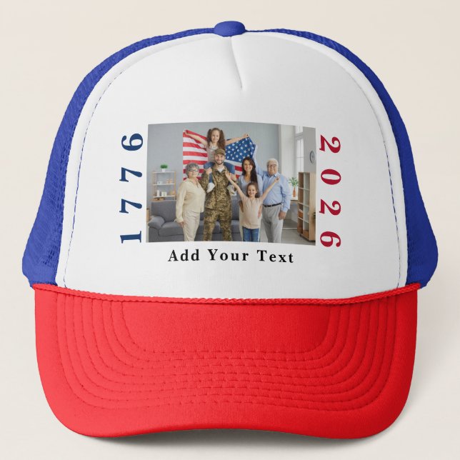 Boné Foto e Texto Personalizados 1776 2026 Patriótico (Frente)