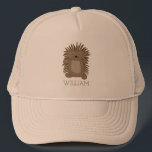 Boné Foto em branco Porcupine com seu nome ou texto<br><div class="desc">Adicione um nome ou uma mensagem para criar um chapéu personalizado perfeito para amantes de os animais e fãs de porcupine. Este boné de beisebol ou carrinho apresenta uma ilustração fofa no estilo de desenho animado de um pouco de porco-espinho com o texto abaixo.</div>