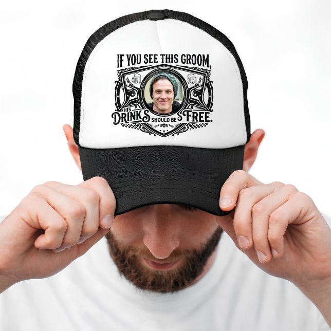 Boné Foto engraçada do noivo na despedida de solteiro (Funny Groom Bachelor Party Photo Trucker Hat)