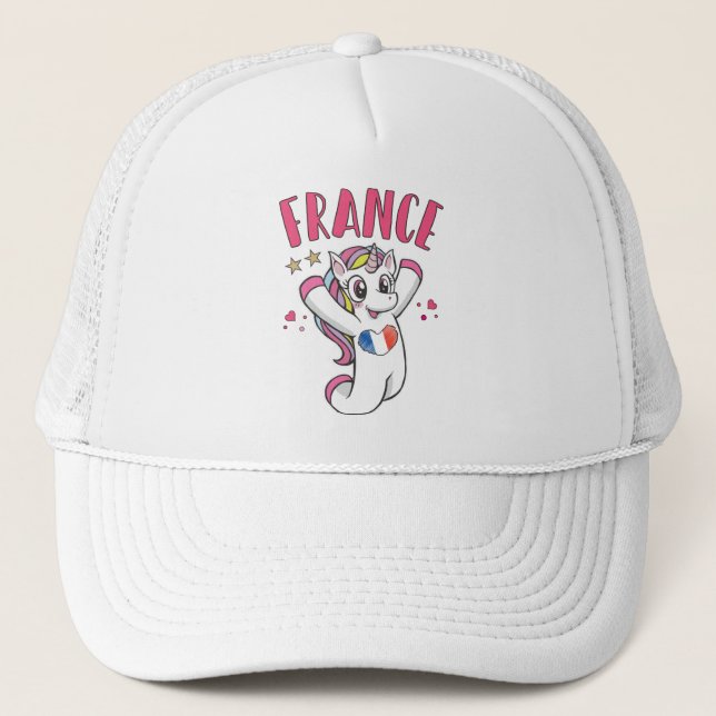 Boné França Soccer Fan Unicorn com bandeira cardíaca (Frente)