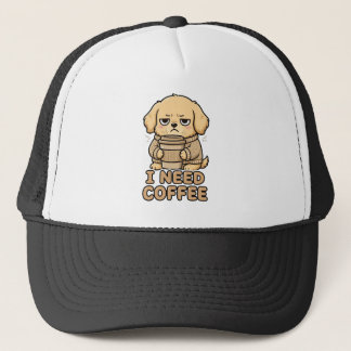 Boné Funny Grumpy Dog I Need Coffee Hoodie - Cute Coffe