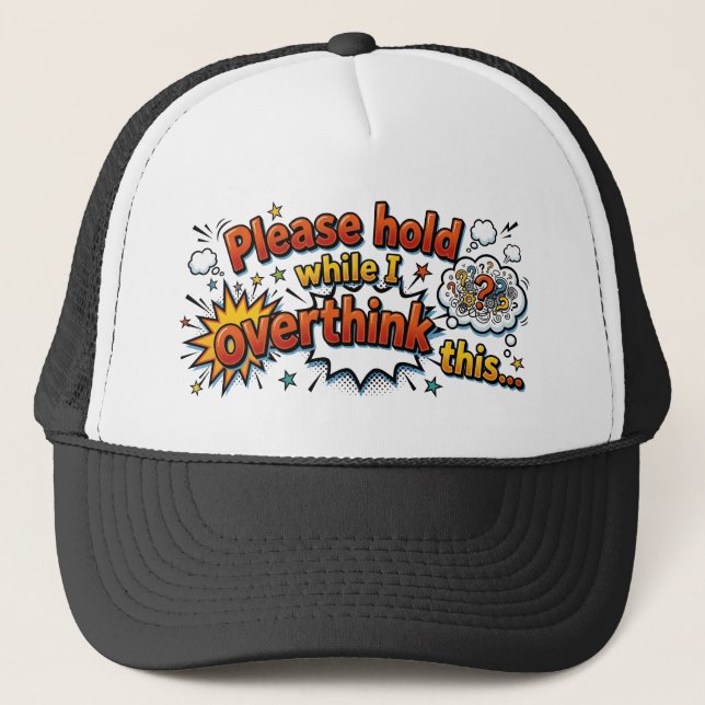 Boné Funny Overthinker Retro Comic Style Trucker Hat (Frente)