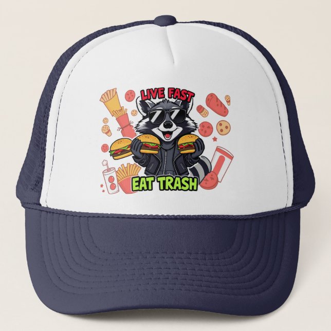 Boné Funny Raccoon ‘Live Fast Eat Trash’ (Frente)