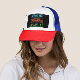 Boné Gaming Trucker Hat – Pixels Power Play Gamer Cap