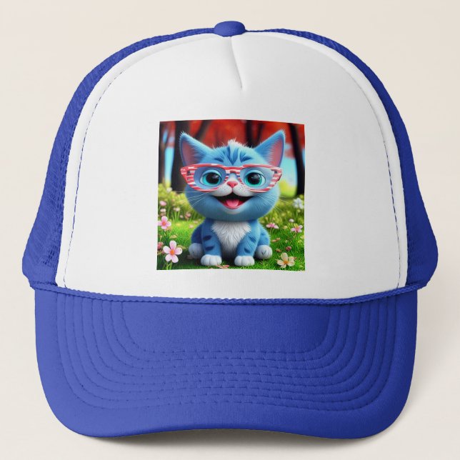 Boné Gatinho Azul Sorridente E Bonito-55665 (Frente)