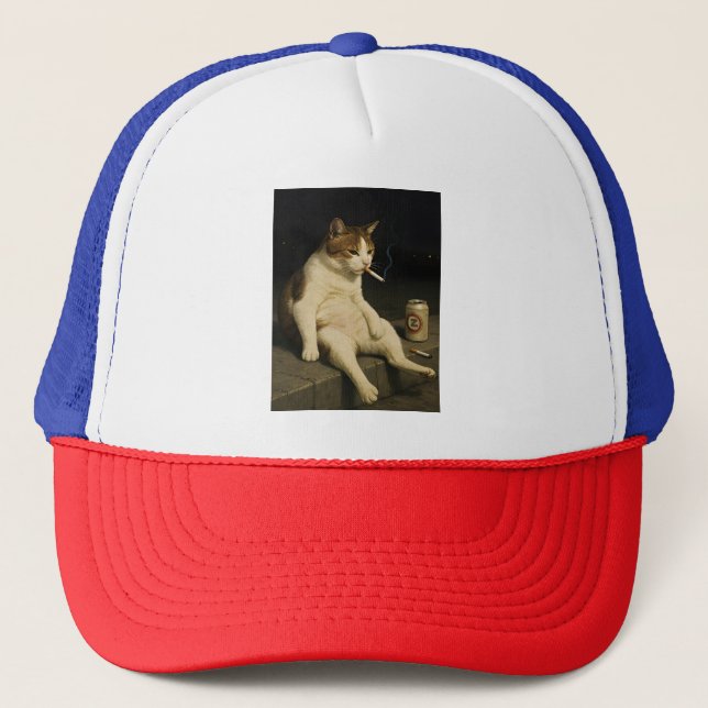 Boné Gatinho de Cigarro Meme Divertido de Gato Fumando  (Frente)