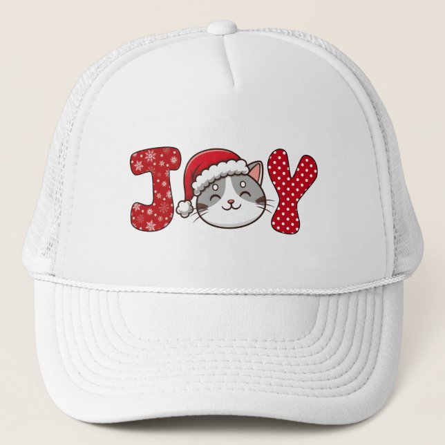 Boné Gatinho Gato "JOY" Personalizado Feliz Natal (Frente)