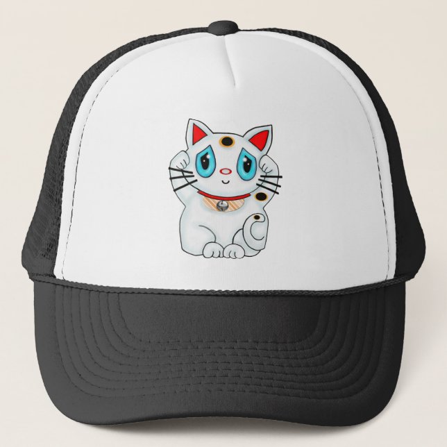 Boné Gato branco Beckoning afortunado de Maneki Neko (Frente)