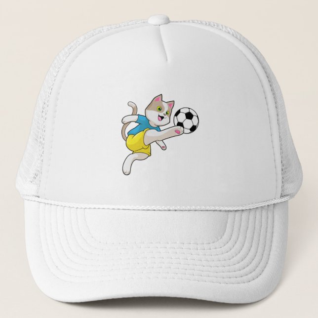 Boné Gato como jogador de futebol com bola de futebol (Frente)