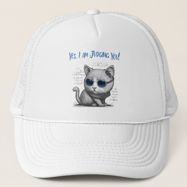 Boné Gato Crítico Julgando Você Texto Azul (Frente)