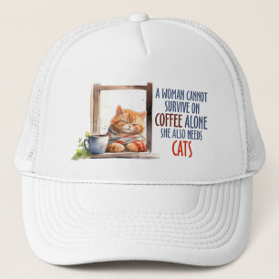 Boné Gato de Laranja Sonolento com Café - Gato Louco
