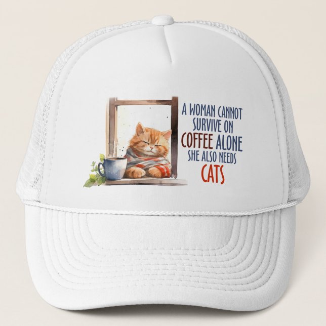 Boné Gato de Laranja Sonolento com Café - Gato Louco (Frente)