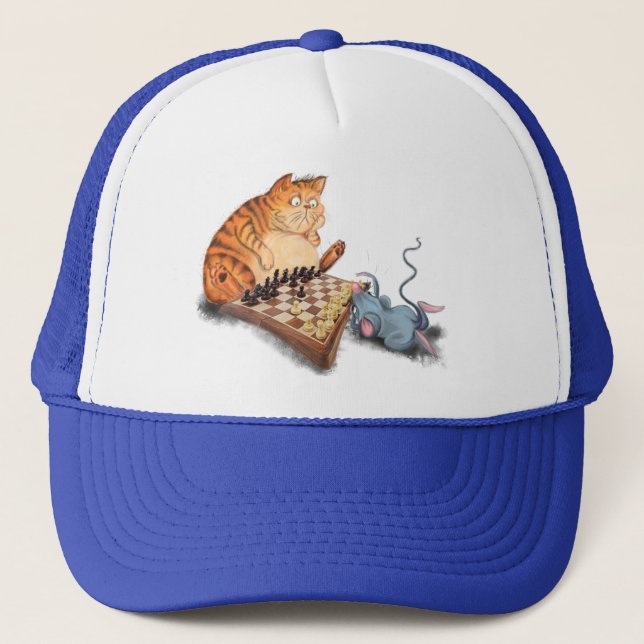 Boné Gato e Rato Tocando Cartoon de Xadrez Engraçando E (Frente)