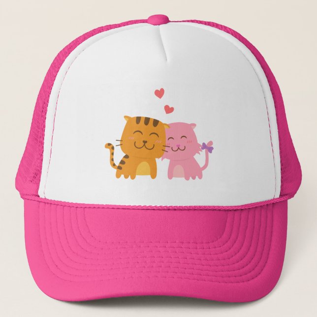 Boné Gato Fofo Laranja e Rosa Apaixonado (Frente)