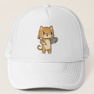 Boné Gato na pintura com cor e pincel