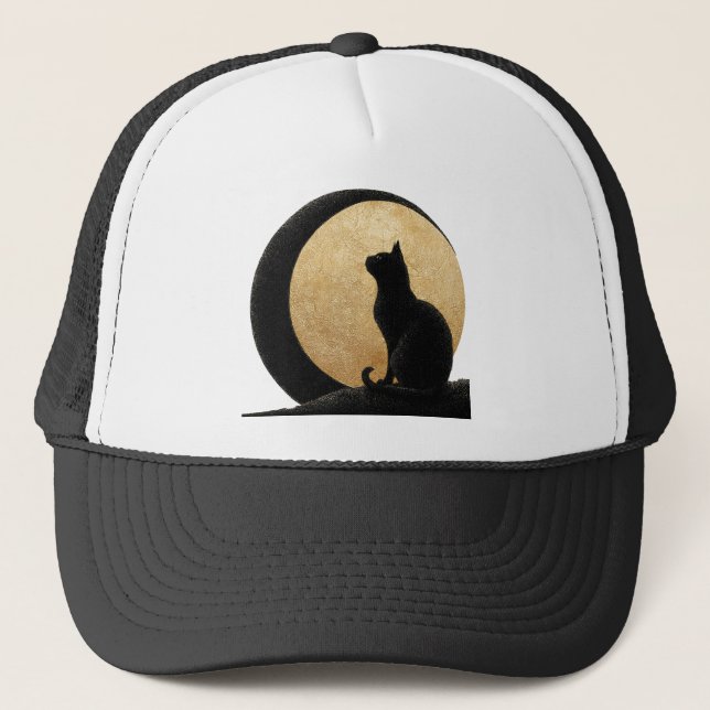Boné Gato Negro Silhout Contra Lua Ouro (Frente)