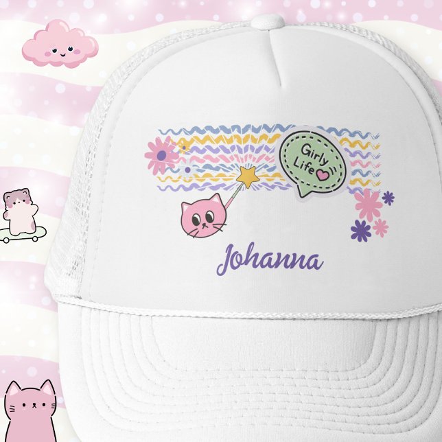 Boné Gato Pastel Girly Life Rainbow (Pastel Cat Girly Life Rainbow Trucker Hat ©Susanne Sachers - Sunny Wanderlust 🌞✈️)