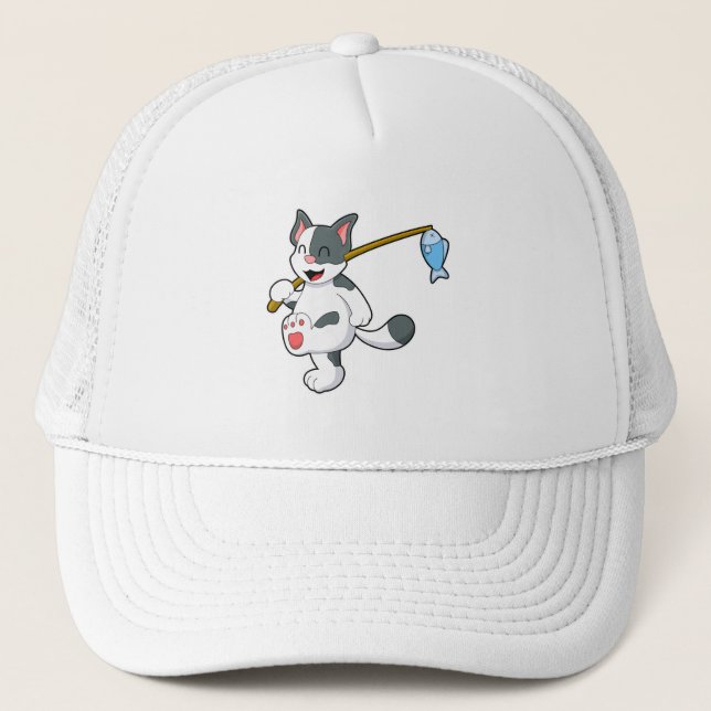 Boné Gato pescando com vara de pescar (Frente)