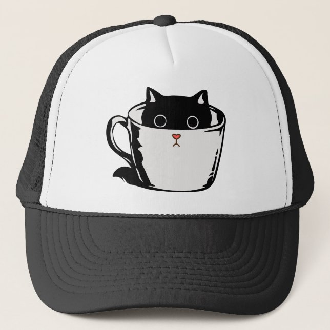 Boné Gato preto com nariz vermelho escondido em um copo (Frente)