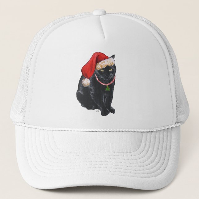Boné Gato Preto de Chapéu de Papai Noel (Frente)