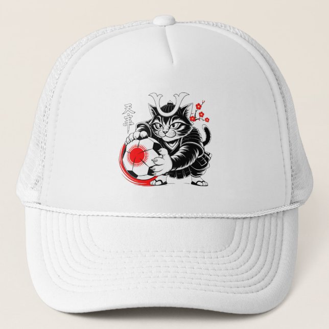 Boné Gato Samurai Elegante Japão Futebol Para Fãs de Fu (Frente)