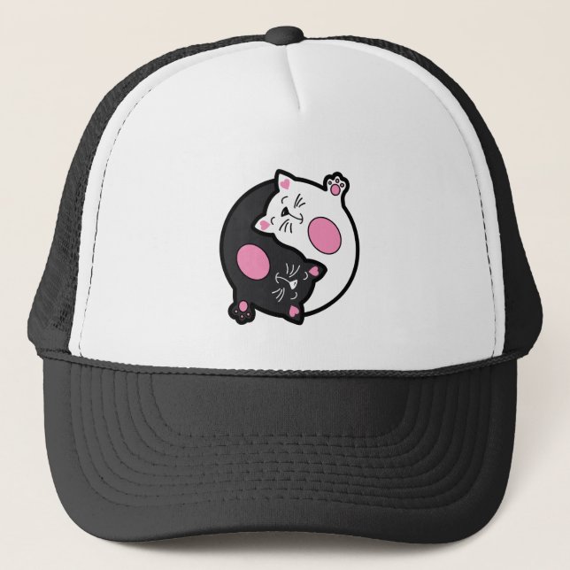 Boné Gatos Adormecidos Yin Yang em Preto e Branco  (Frente)
