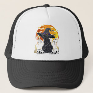 Boné Gatos De Halloween Com Roupa De Chapéu De Bruxa, T