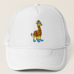Boné Girafa como mergulhador com óculos e nadadores