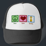 Boné Girafa Custa<br><div class="desc">O presente da Peace Love Girafes. Bonito sinal verde de paz, coração vermelho e girafa de desenho animado.</div>