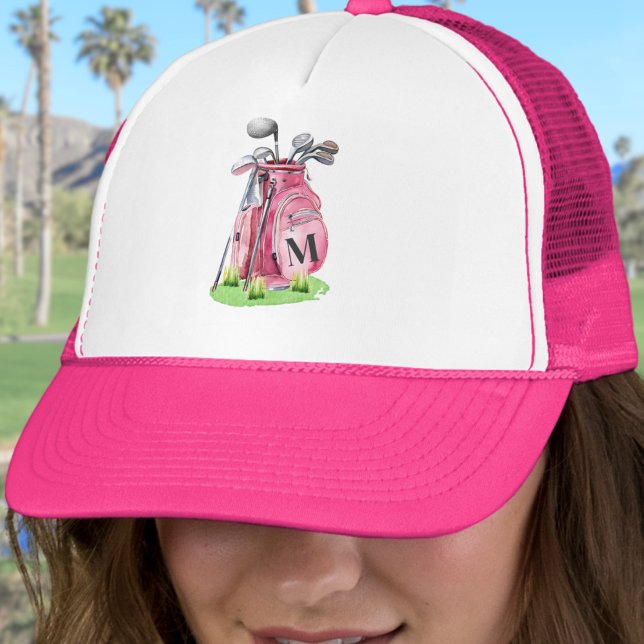 Boné Girly Pink Initial Monogram (Girly Pink Initial Monogram Trucker Hat)